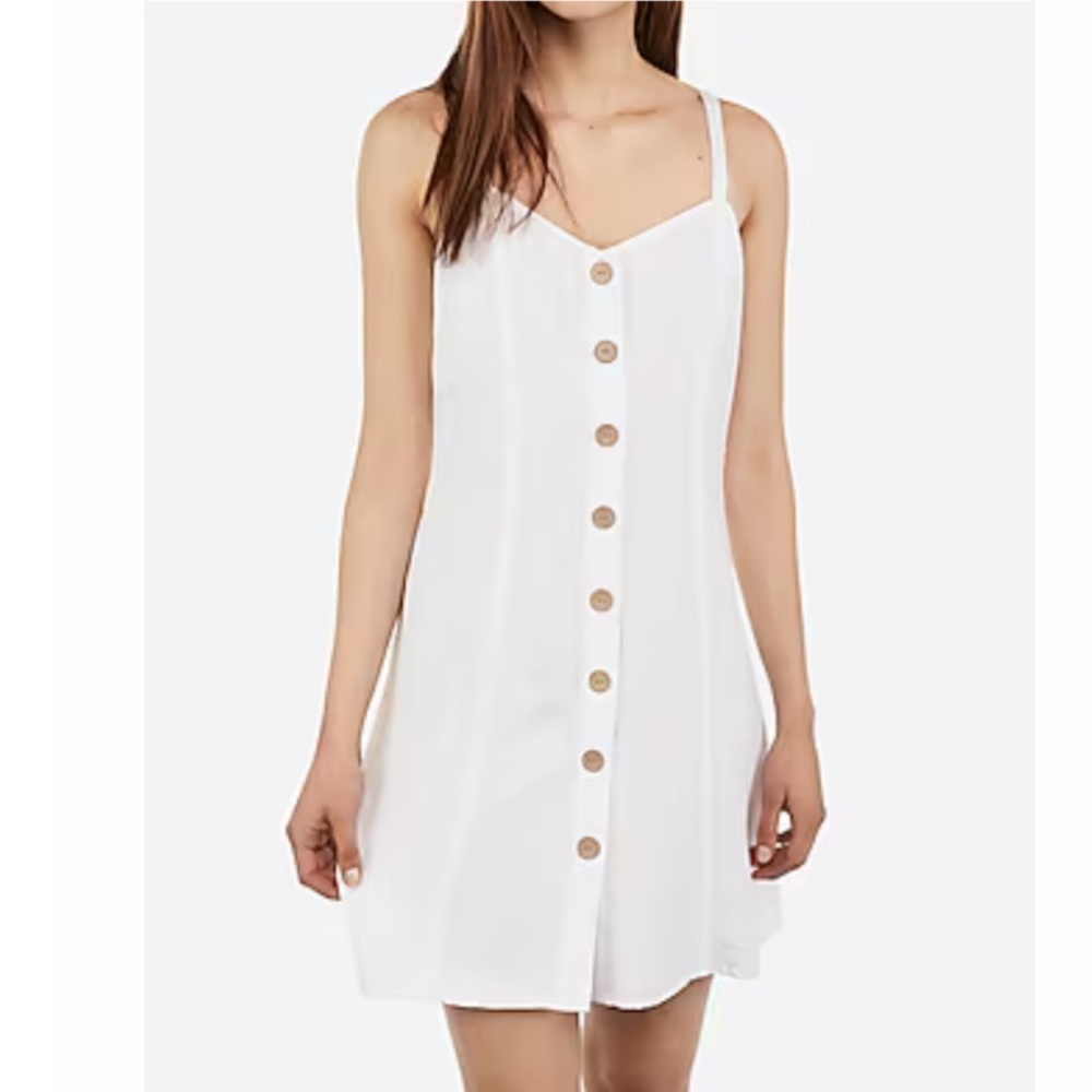 🌞 Express White Button Front Linen Cami Mini Shift Dress